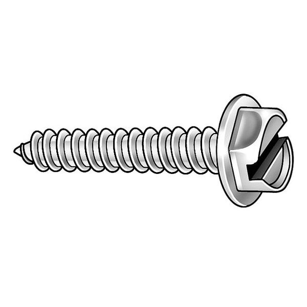 Sheet Metal Screw, #12 x 2-1/2 in, Plain 18-8 Stainless Steel Flange Hex Head Slotted Drive, 100 PK