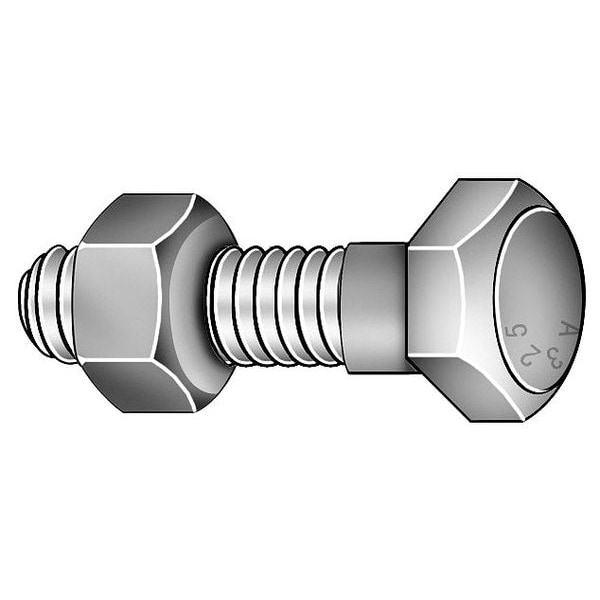 Grade A325, 7/8"-9 Structural Bolt, Hot Dipped Galvanized Steel, 5 in L, 125 PK