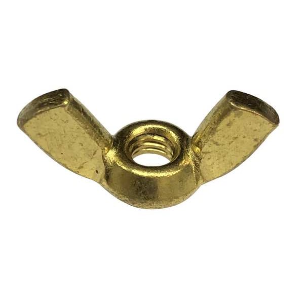 Wing Nut, #10-32, Brass, Plain, 0.469 in Ht, 29/32 in Max Wing Span, 50 PK