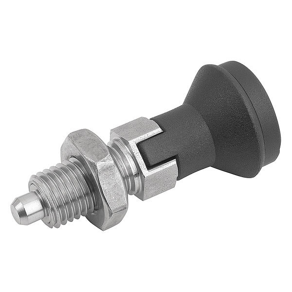 Indexing Plunger D1= M12X1, 5, D=6, Style D, Lockout Type w Locknut, Stainless Steel Hardened