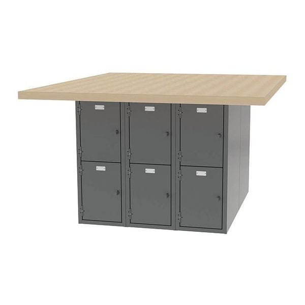 Student Bench, 12 Lockers, 12"Wx15"Hx21"D, 54" W, 33-1/2" Height