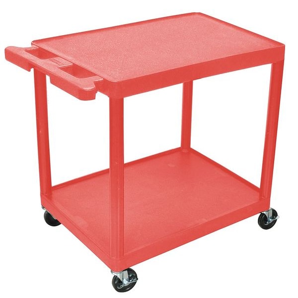Utility Cart with Lipped Plastic Shelves, 300 lb Load Capacity, 2 Shelves, 24 in L, 18 in W