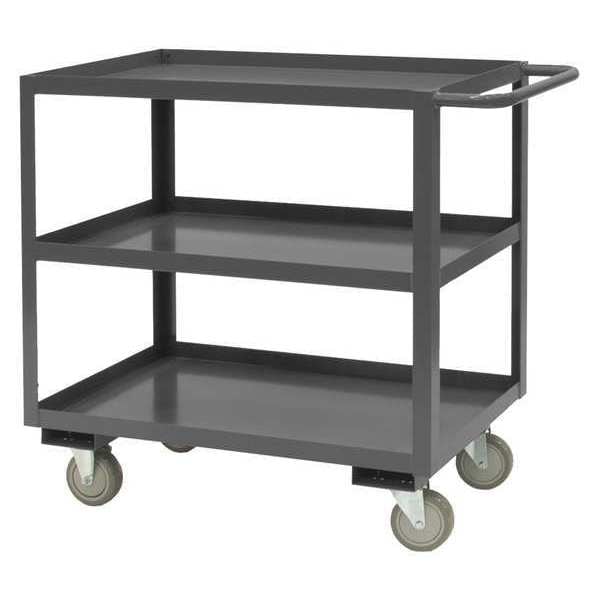 Utility Cart with Lipped Metal Shelves, Steel, 1,200 lb Load Capacity, 3 Shelves, 54 1/2 in L