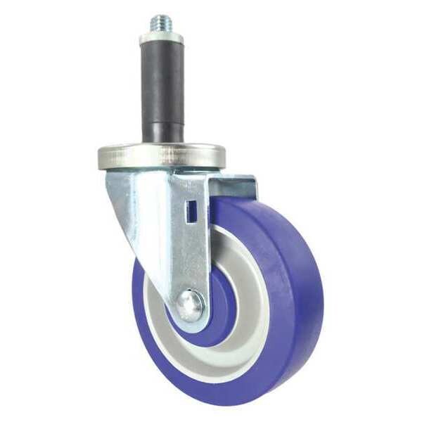Swivel Stem Caster, Blue Rubber, 4", Number of Wheels: 1