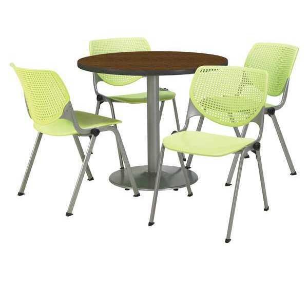 Round Breakroom Table And Chair Set, 31"(Chair) H, Laminate Top, Walnut