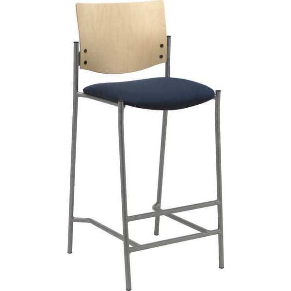 Barstool, w/Silver Frame, Wood Back, Seat Material: Fabric