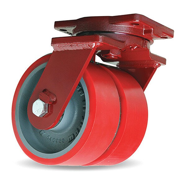 Extra Heavy Duty Dual-Wheel Swivel Caster, 6" x 3" Ultralast Poly on Cast Iron Wheels, Swivel Lock