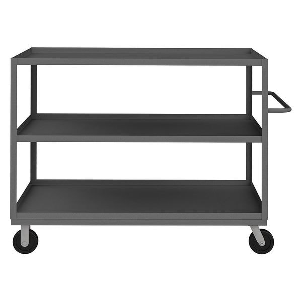 Utility Cart with Lipped Metal Shelves, Steel, 3,000 lb Load Capacity, 3 Shelves, 66 1/2 in L