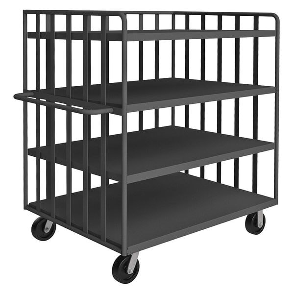 Single-Side-Access Slat-Wall Metal Stock Truck, Steel, 3,000 lb Load Capacity, 4 Shelves