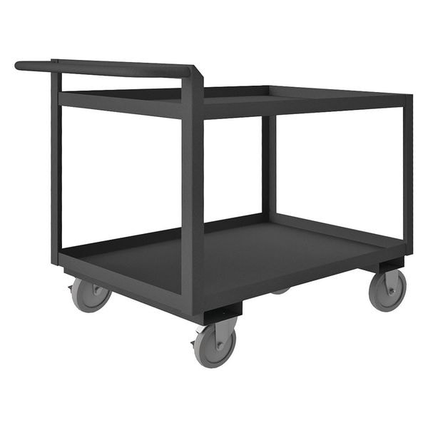 Utility Cart with Lipped Metal Shelves, Steel, 1,200 lb Load Capacity, 2 Shelves, 64 1/2 in L