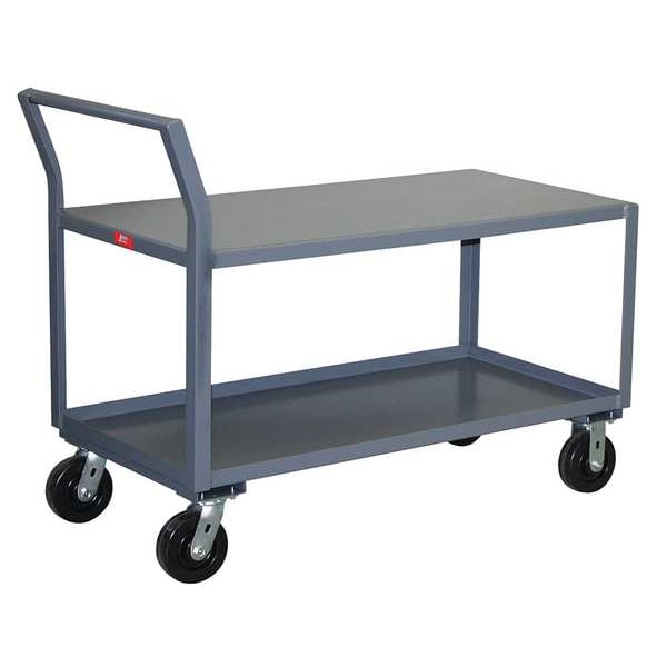 Raised Handle Utility Cart, 12 ga. Steel, 2400 lb Load Capacity, 2 Shelves, 54 in L, 37 in W