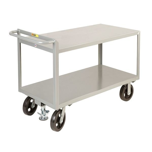 Raised Handle Utility Cart, Steel, 2400 lb Load Capacity, 2 Shelves, 53 1/2 in L, 30 in W