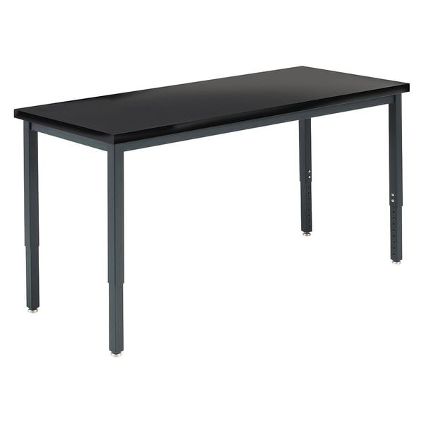 Rectangle Adjustable Table, 60" W, 62" L, 23" to 37.5" H, Phenolic Resin Top, Black
