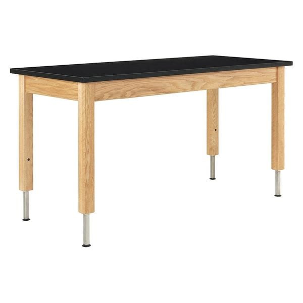 Rectangle Adjustable Table, 60" W, 62" L, 30"-36" H, Epoxy Resin Top, Black