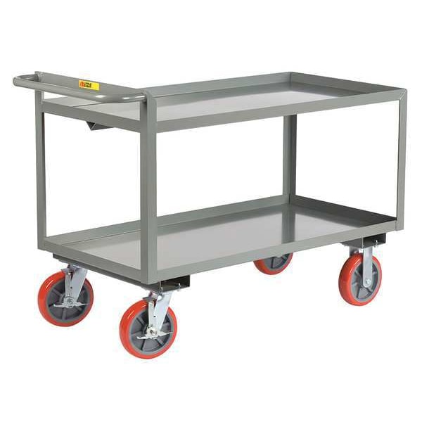 Raised Handle Utility Cart, Steel, 3,600 lb Load Capacity, 2 Shelves, 53 1/2 in L, 30 in W