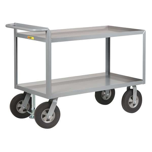 Raised Handle Utility Cart, Steel, 1500 lb Load Capacity, 2 Shelves, 65 1/2 in L, 30 in W