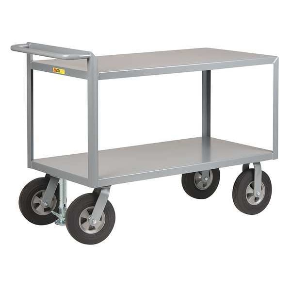 Raised Handle Utility Cart, Steel, 1500 lb Load Capacity, 2 Shelves, 41 1/2 in L, 24 in W