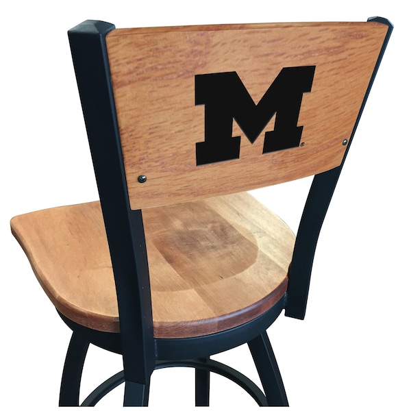 25" Blk Wrinkle Michigan Swivel Bar Stool, Laser Engraved Back