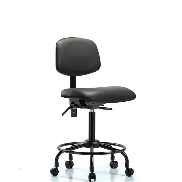 Vinyl Chair, Med Bench, Round Tube Base, Casters, Carbon