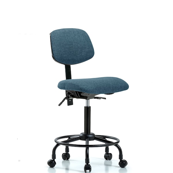 Chair, Fabric, Med Bench, RT Casters, Blu, No Arms, 22" to 29" Height, Blue