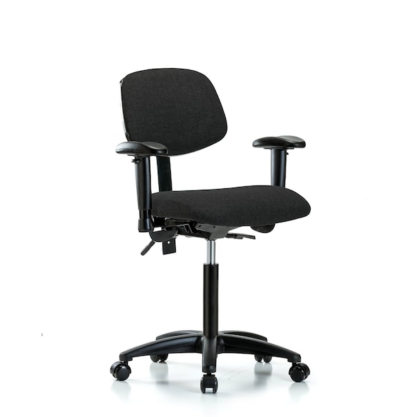 Chair, Fabric, Med Bench, AA Casters, Blk, 6-Way Adjustable, 22" to 29" Height, Black