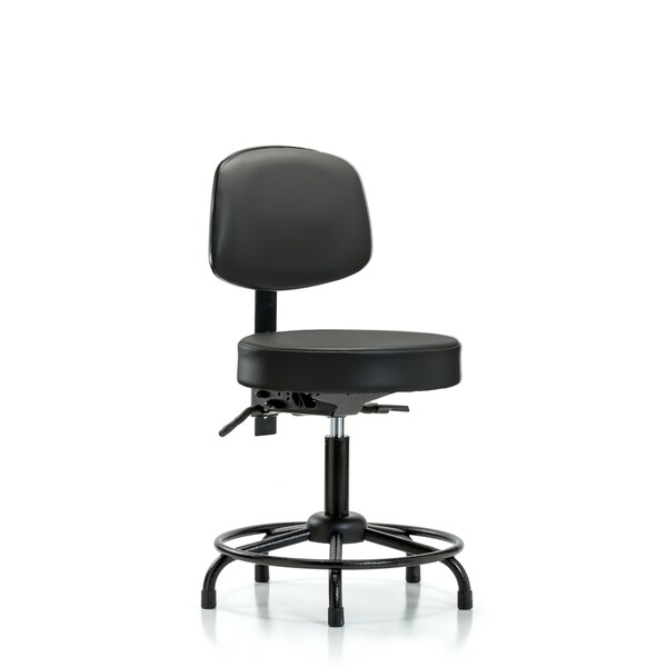Vinyl Stool, Back, Desk, Round Tube Base, Tilt, Glides, Carbon