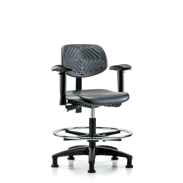 Chair, Poly, Med Bench, AA CF Glides, 6-Way Adjustable, 19-1/2" to 27-1/2" Height, Black; Blue