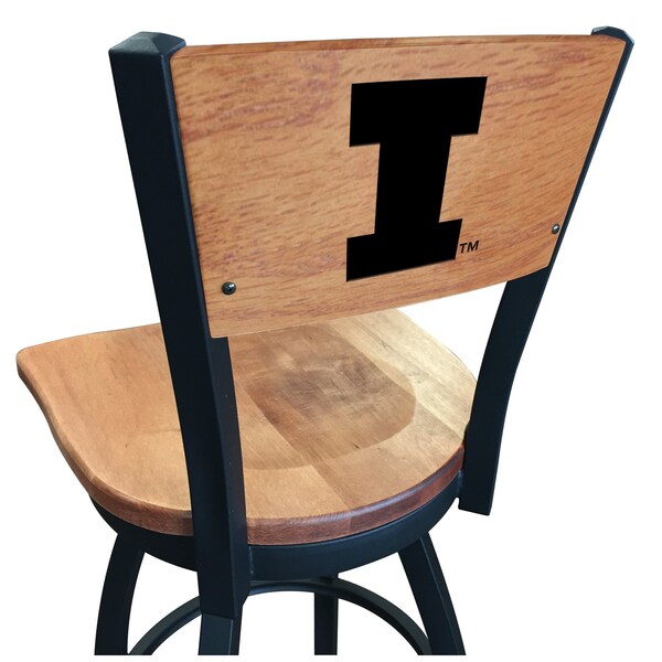25" Blk Wrinkle Illinois Swivel Bar Stool, Laser Engraved Back