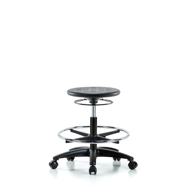 Huron Poly Stool, Med Bench, Foot Ring, Casters, Black