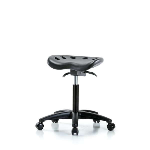 Poly Tractor Sit-Stand Stool, Med Bench, Chrome Casters, Black