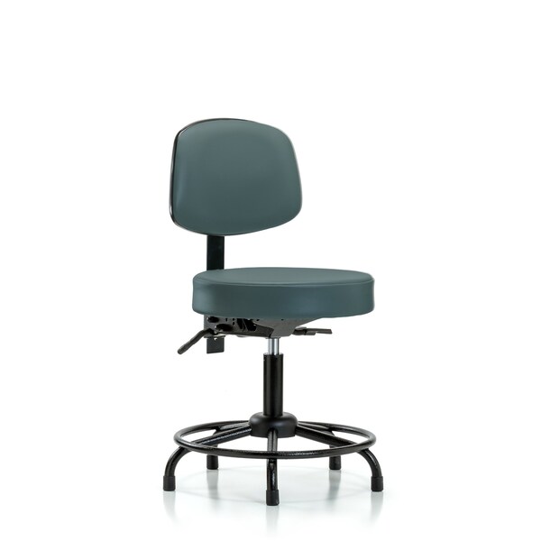 Desk Stool, Vinyl, Bk, RT, Glides, Blu