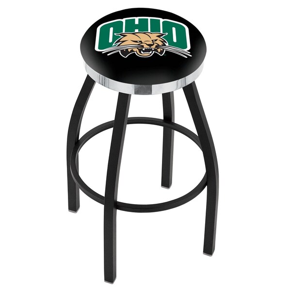 25" Blk Wrinkle Ohio University Swivel Bar Stool, Chrome Ring