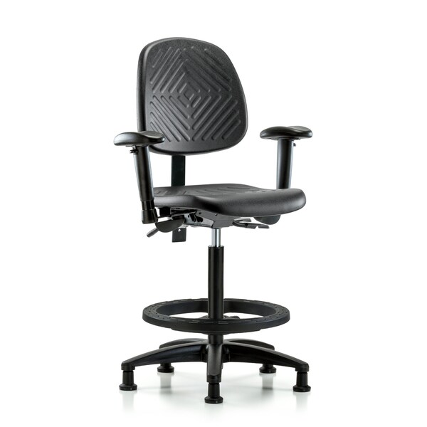 BenchChair, Hi, Poly, Med, Bk, Tilt AA BF Gld, 6-Way Adjustable, 24-1/2" to 33-1/2" Height, Blue, Black
