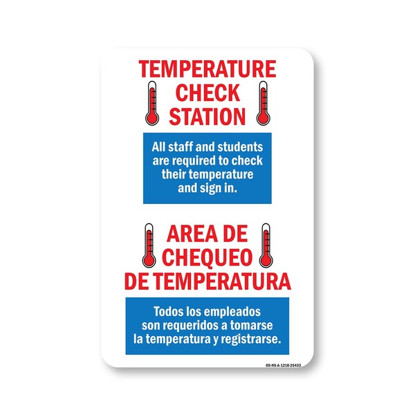 Public Safety Sign, Temperature Check Station Spanish, 18in X 12in Aluminum Sign, OS-NS-A-1218-25433