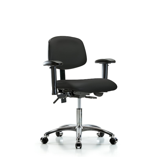 Desk Chair Desk Chair, Vinyl, Chrome AA Casters, Blk, Adjustable Arms, 18" to 23" Height, Vinyl, Black