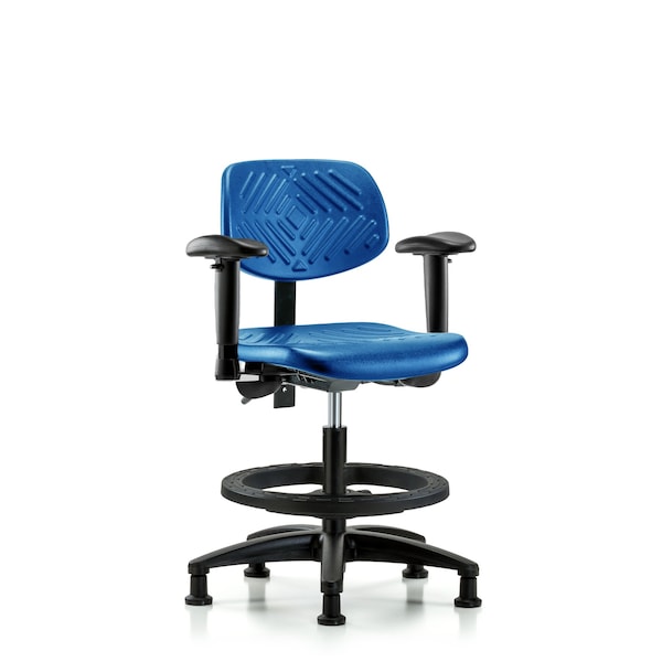 Poly Chair, Med Bench, Arms, Foot Ring, Glides, Blue