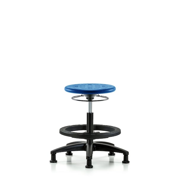 Huron Poly Stool, Med Bench, Foot Ring, Glides, Blue