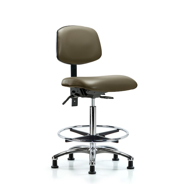 Vinyl Chair Chrome, High Bench, Foot Ring, Casters, Taupe