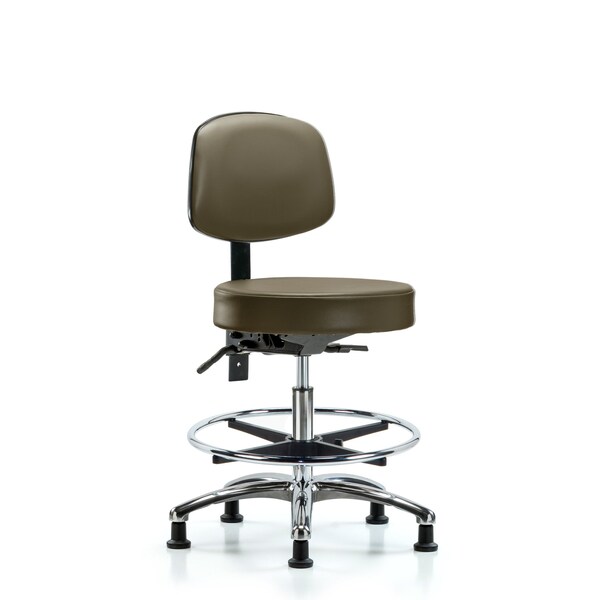 Vinyl Stool, Back, Chrome, Med Bench, Foot Ring, Glides, Royal