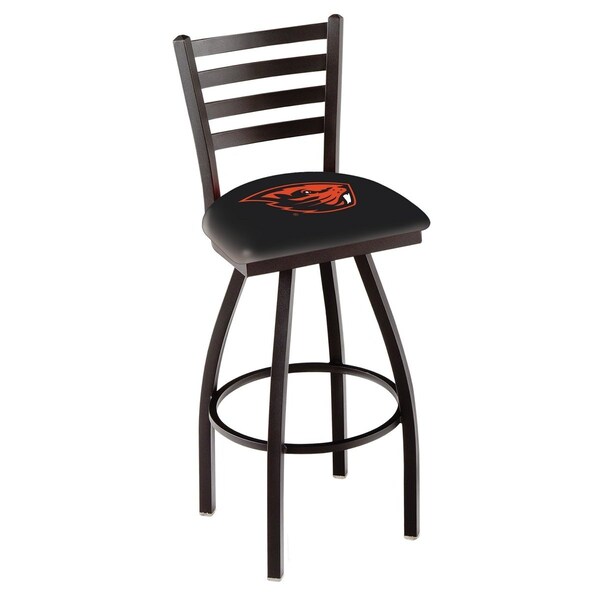 25" Blk Wrinkle Oregon State Swivel Bar Stool, Ladder Back