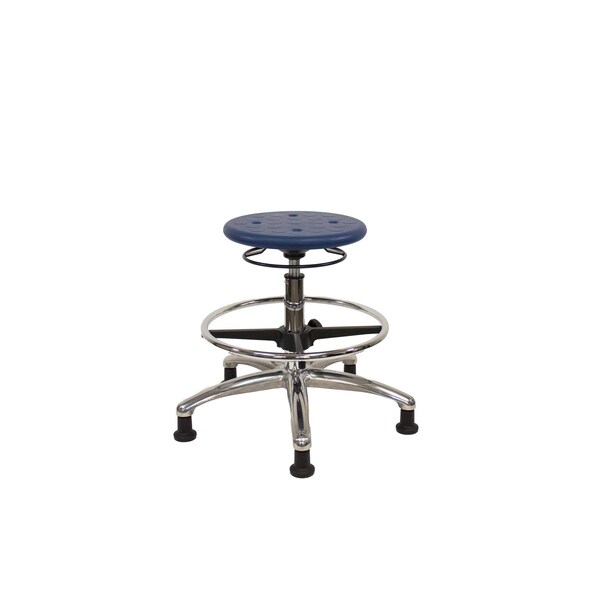 Huron Poly Stool Chrome, Med Bench, Foot Ring, Glides, Blue