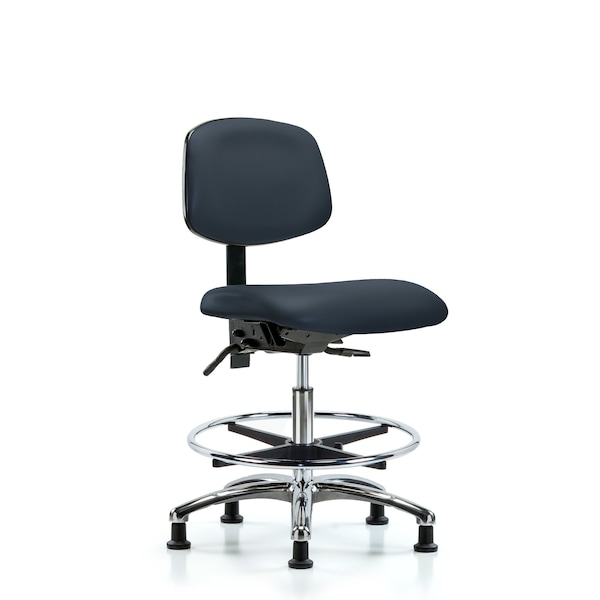 Chair, Vinyl, Med Bench, Chr CF Glides, Nav, No Arms, 22" to 29" Height, Imperial Blue