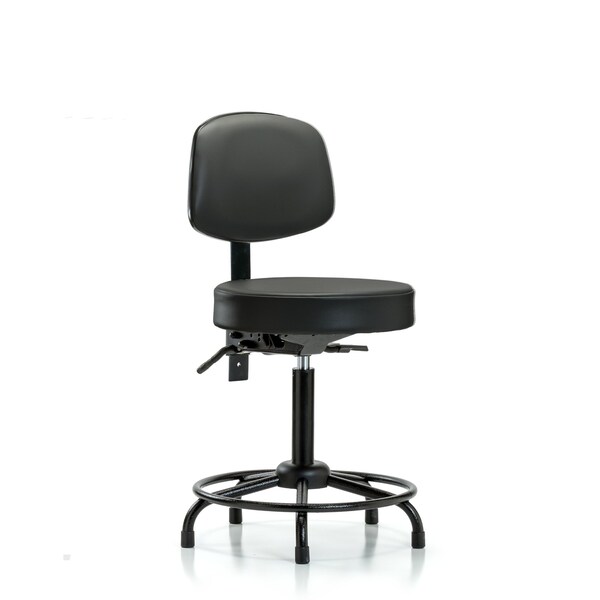 Vinyl Stool, Back, Med Bench, Round Tube Base, Tilt, Glides, Carbon