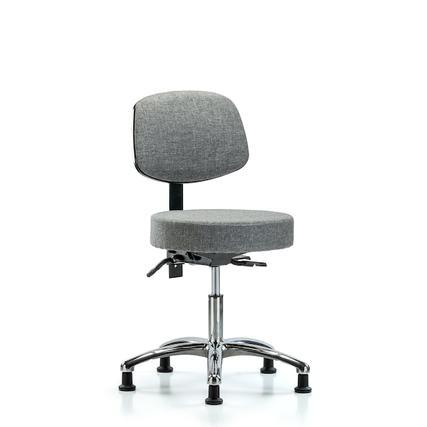Desk Stool, Fabric, Bk Chrome, Glides, Gry
