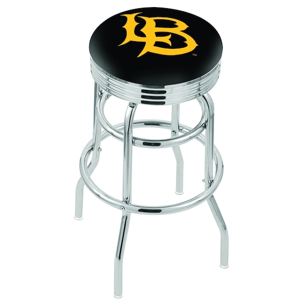 25" Chrome 2-Ring Long Beach State Univ Swivel Bar Stool, Accent Ring