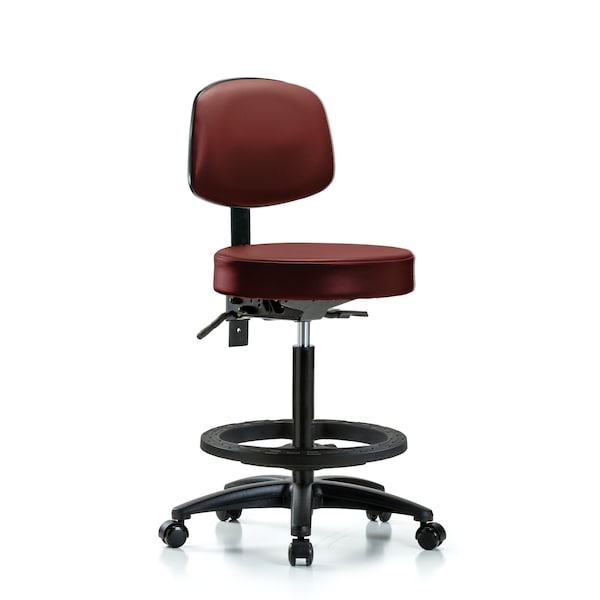 Vinyl Stool, Back, High Bench, Tilt, Foot Ring, Casters, Taupe