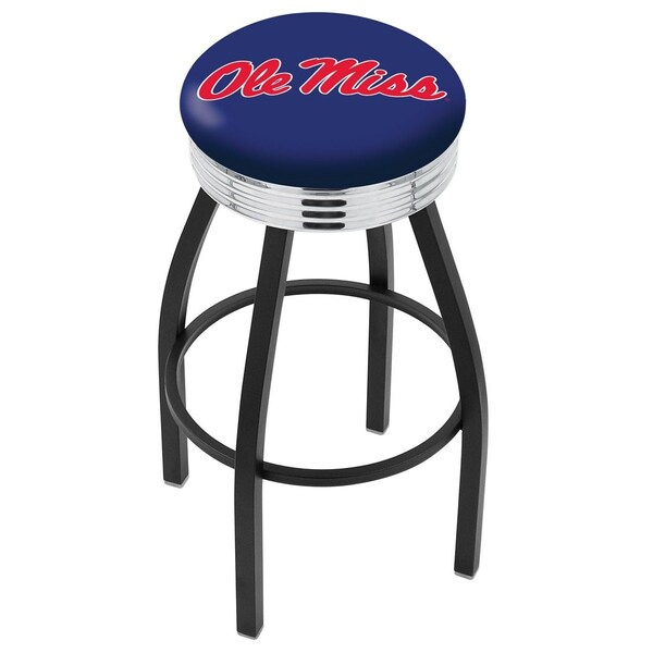 25" Blk Wrinkle Ole' Miss Swivel Bar Stool, Chrome Ring