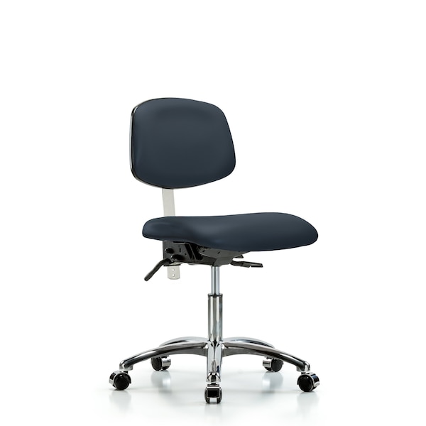 Clean Room Chair Desk Chair, Vin, Chrm, Tilt Cast, Navy, CL100, No Arms, 18" to 23" Height, Vinyl