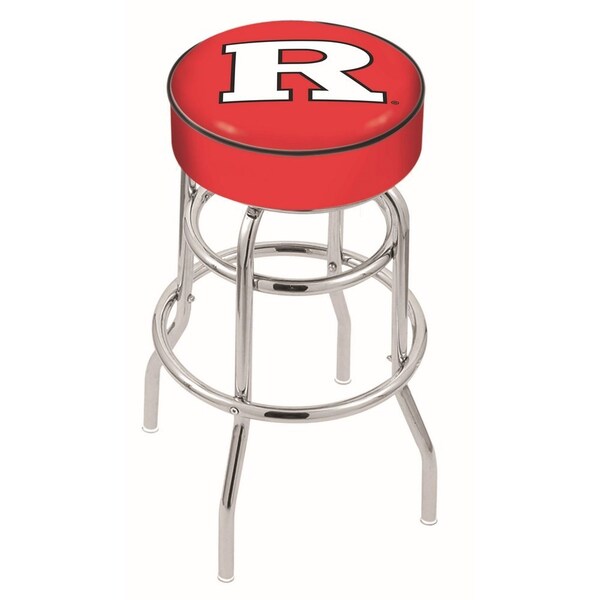 25" 4" Rutgers Cushion Seat, Double-Ring Chrome Swivel Bar Stool