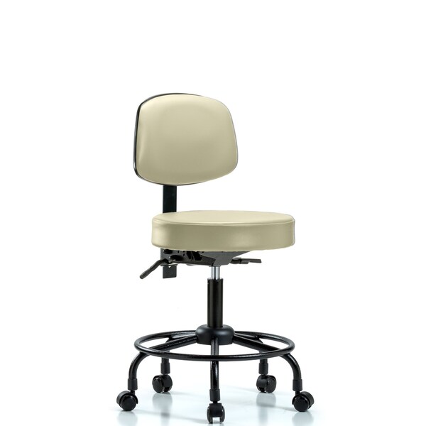 Desk Stool, Vinyl, Bk, RT, Tilt, Casters, Wht